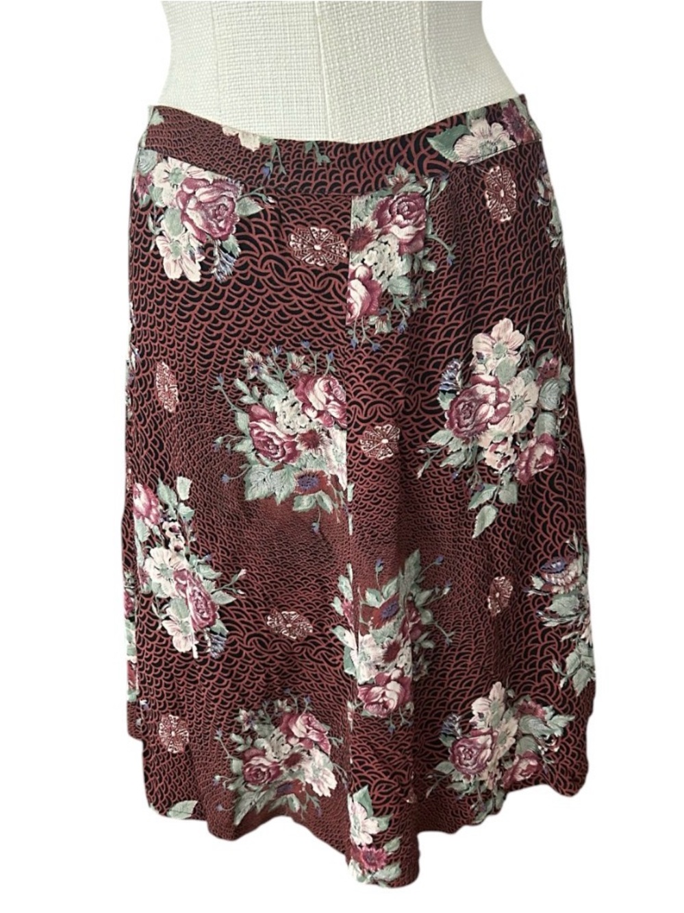 Julian Starr of London Vintage 90s Floral  Skirt Burgundy Rose Prairie Grunge M